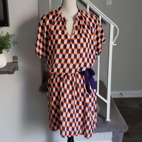 Acclaimed Abstract Geometric Print Shirt Dress - Picture 1 of 8